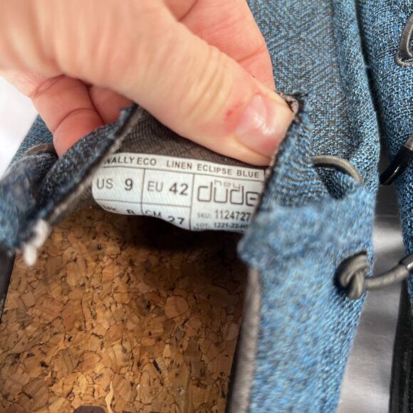 Hey Dude Wally Eco Linen Eclipse Blue Slip On Canvas Loafers Mens Size 9 - Picture 8 of 9